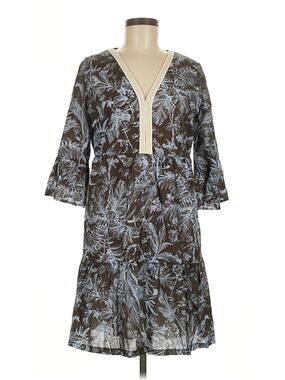 Saiph Lab Santorini Floral Dress Italy Tiered Babydoll Brown Blue Size M